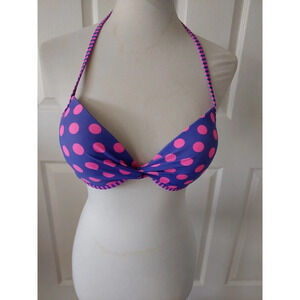 Womens Bikini Top Size Large Polka Dot Padded Push Up Swim Beach Travel Purple